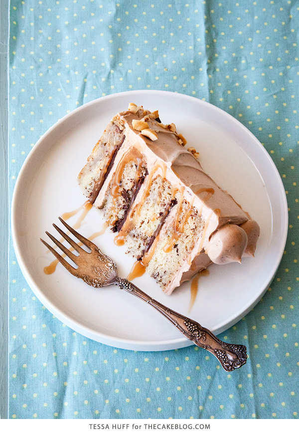 Banana Chocolate Hazelnut Cake | Recipe by Tessa Huff for TheCakeBlog.com