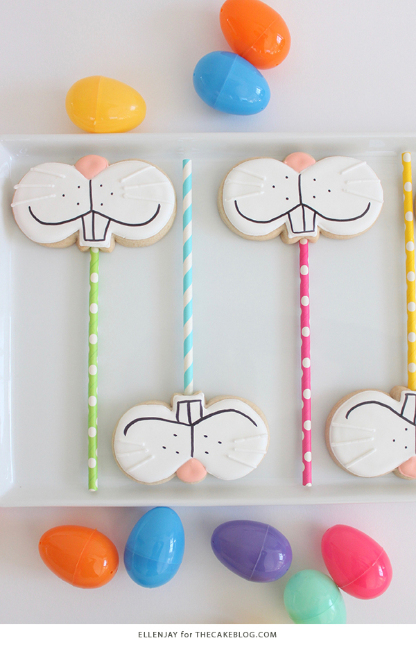 Bunny Face Cookies - how to make sugar cookie pops decorated with adorable bunny faces for Easter | by ellenJAY for TheCakeBlog.com