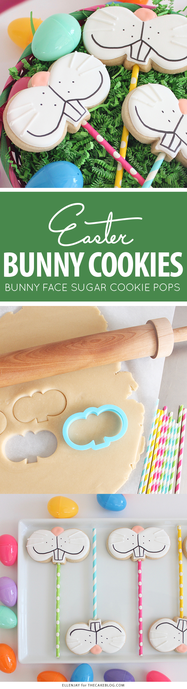 Bunny Face Cookies - how to make sugar cookie pops decorated with adorable bunny faces for Easter | by ellenJAY for TheCakeBlog.com