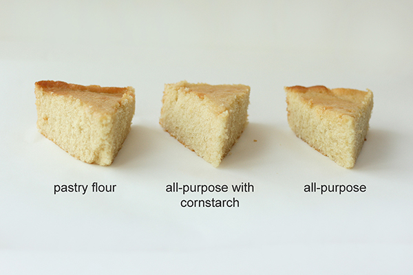Flour Comparison - side by side comparison of all-purpose, cake flour, pastry flour, bleached and unbleached for cake baking| by Summer Stone for TheCakeBlog.com