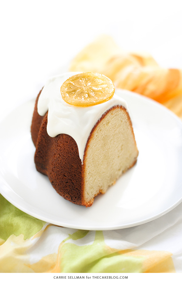 Lemon Bundt Cake - easy lemon pound cake recipe with a relaxed cream cheese glaze and candied lemon slices | By Carrie Sellman for TheCakeBlog.com