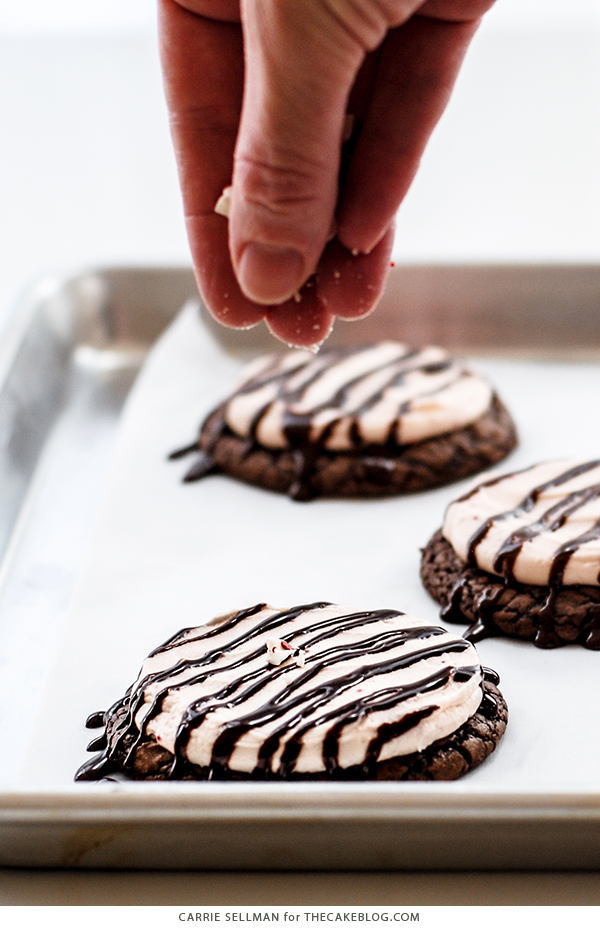 Brownie Cookies with Candy Cane Kisses Frosting | Carrie Sellman for TheCakeBlog.com