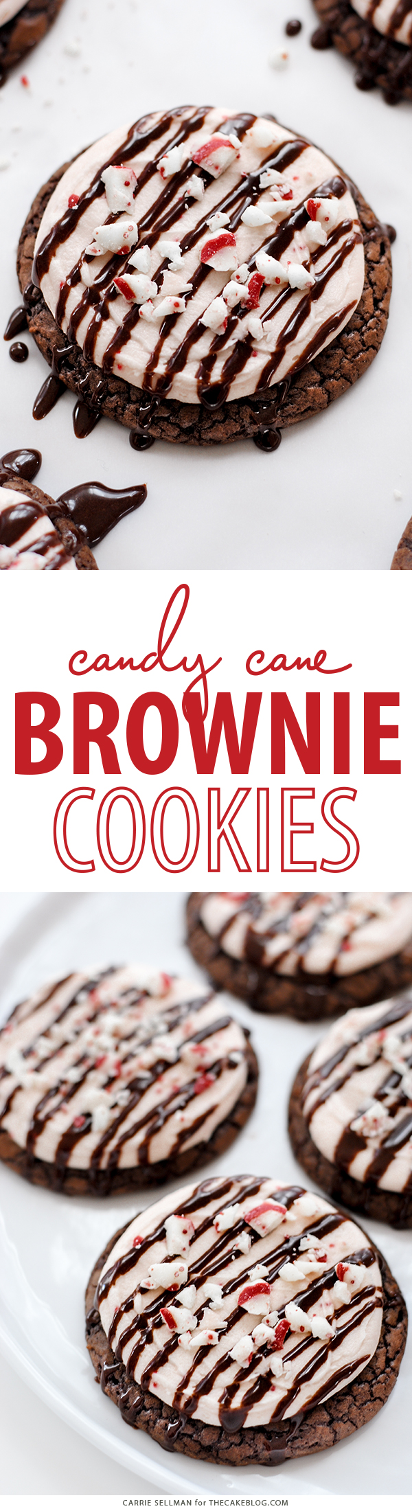Brownie Cookies with Candy Cane Kisses Frosting | Carrie Sellman for TheCakeBlog.com