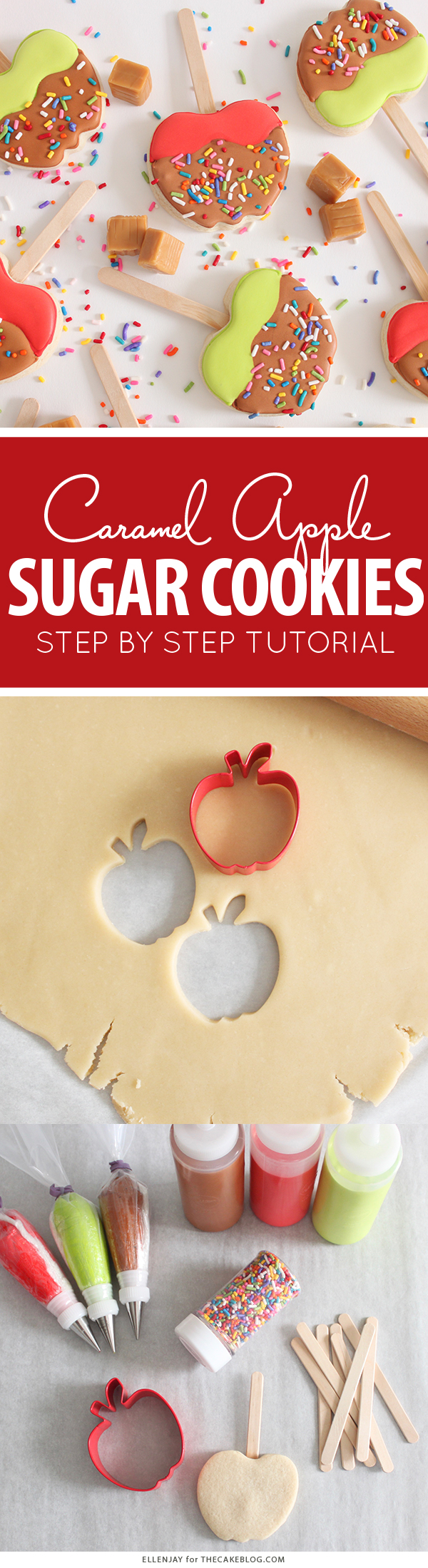 Caramel Apple Cookies - how to decorate caramel apple sugar cookies | by ellenJAY for TheCakeBlog.com