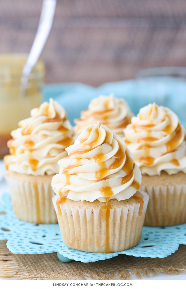 Caramel Bourbon Vanilla Cupcakes - a brown sugar bourbon cupcake topped with caramel vanilla frosting for a unique combination that is full of flavor!