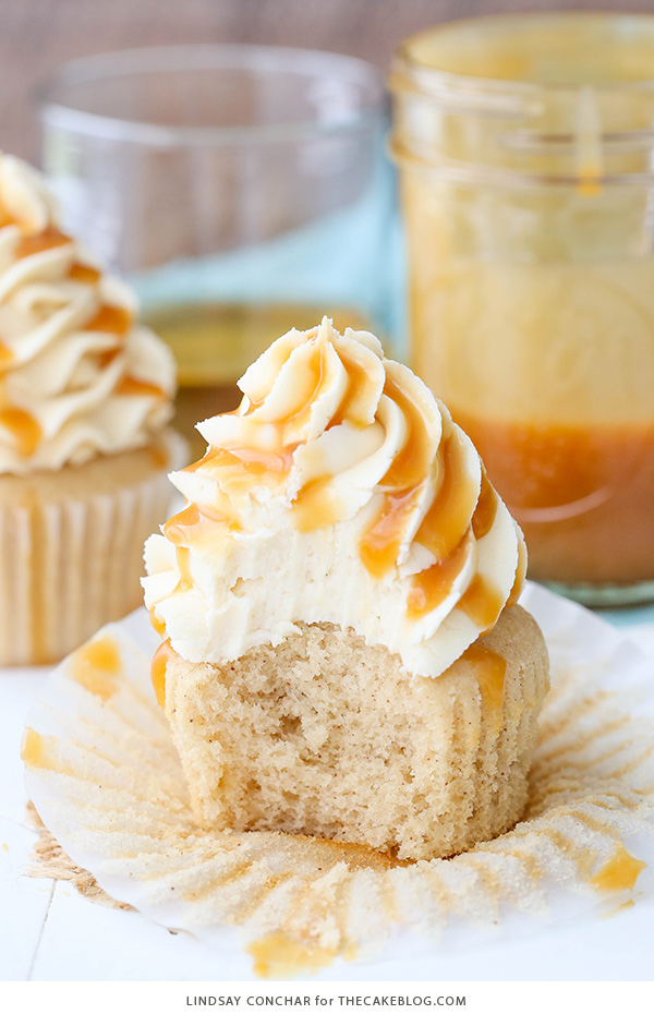 Caramel Bourbon Vanilla Cupcakes - a brown sugar bourbon cupcake topped with caramel vanilla frosting for a unique combination that is full of flavor!