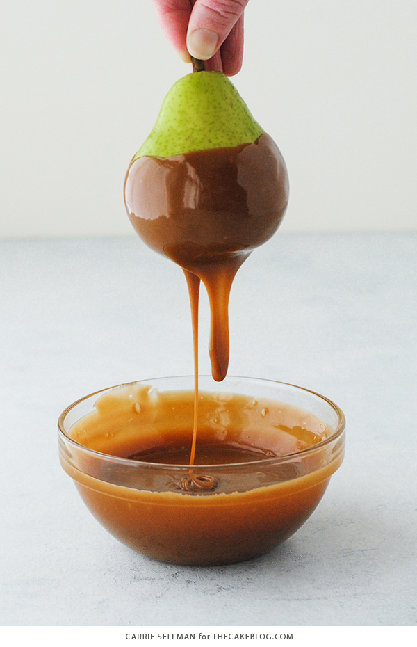 Homemade Caramel Dipped Pears | Carrie Sellman for TheCakeBlog.com