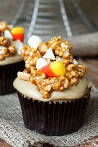 Caramel & Candy Corn Cupcake | by Lauren Kapeluck for TheCakeBlog.com