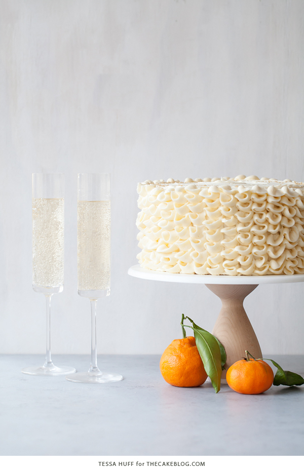 Champagne Mimosa Cake - tender, orange sponge cake smothered with silky champagne buttercream | by Tessa Huff for TheCakeBlog.com