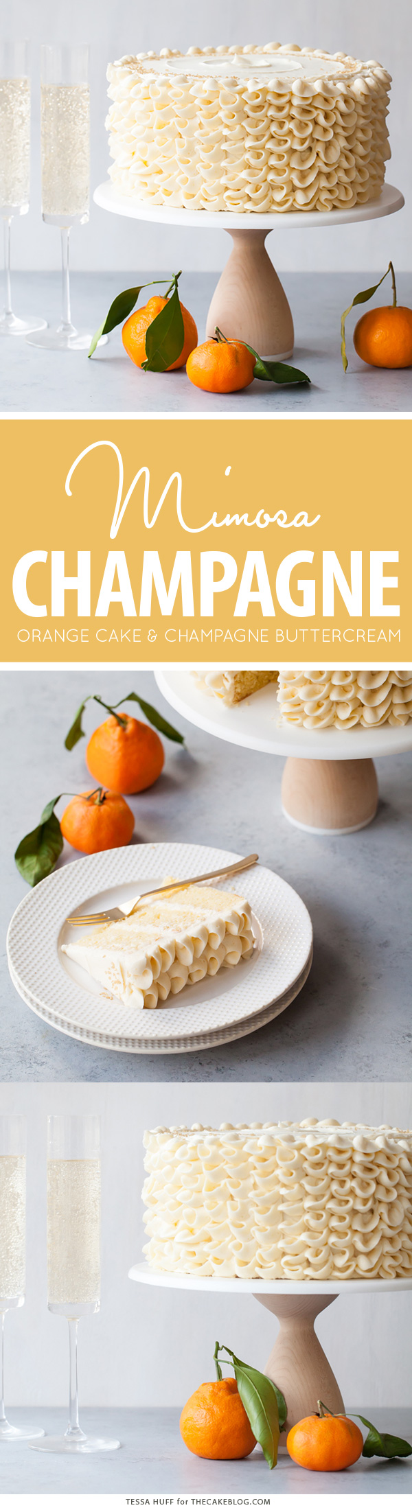 Champagne Mimosa Cake - tender, orange sponge cake smothered with silky champagne buttercream | by Tessa Huff for TheCakeBlog.com