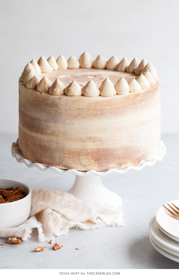 Chocolate Bourbon Pecan Cake | by Tessa Huff for TheCakeBlog.com