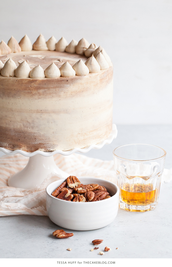 Chocolate Bourbon Pecan Cake | by Tessa Huff for TheCakeBlog.com