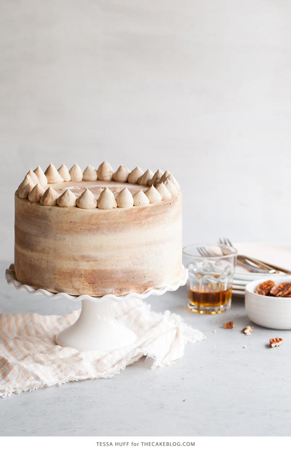 Chocolate Bourbon Pecan Cake | by Tessa Huff for TheCakeBlog.com
