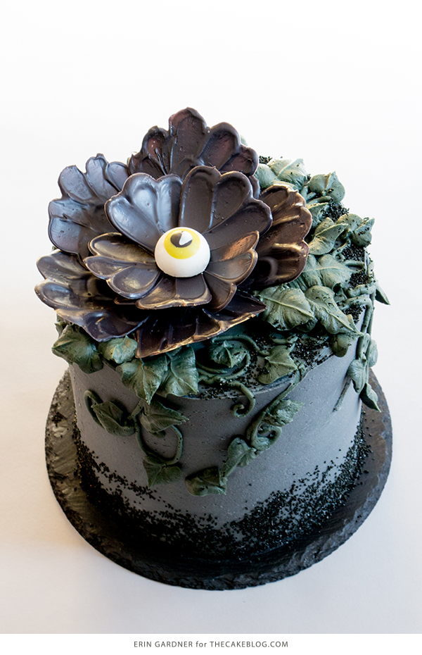 Chocolate Eyeball Flower - how to make a creepy black chocolate flower with an edible eyeball center | by Erin Gardner for TheCakeBlog.com