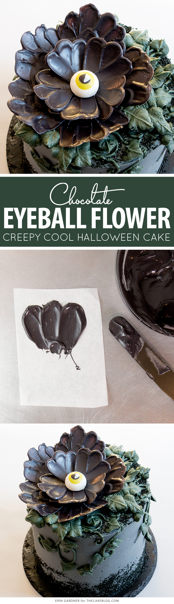 Chocolate Eyeball Flower - how to make a creepy black chocolate flower with an edible eyeball center | by Erin Gardner for TheCakeBlog.com