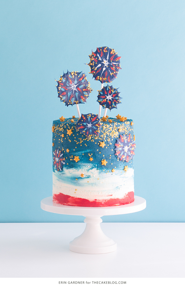 Chocolate Fireworks Cake - how to make red, white and blue fireworks out of chocolate | by Erin Gardner for TheCakeBlog.com