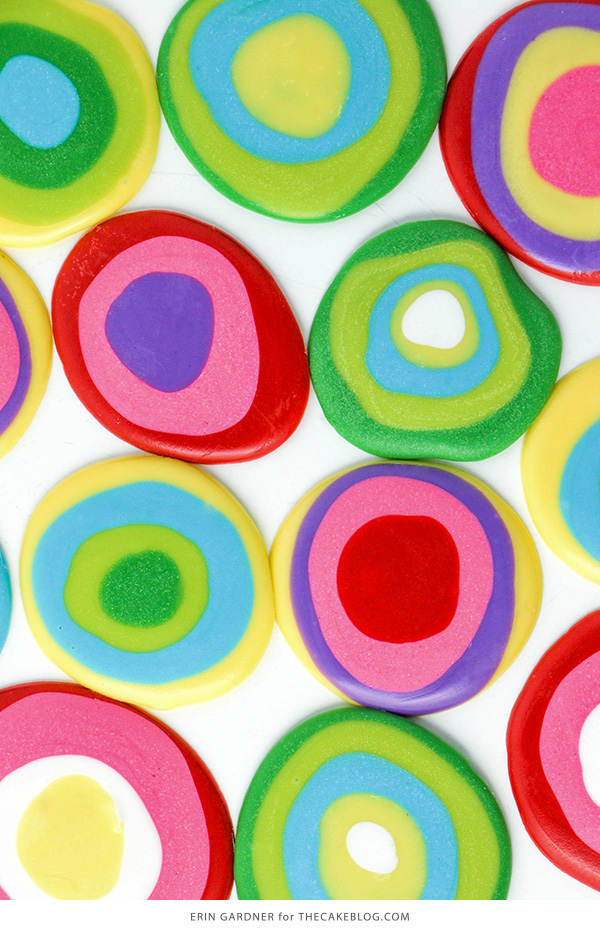 Mod Polka Dot Cake - how to make colorful polka dot toppers for cakes and cupcakes using chocolate coating | Erin Gardner for TheCakeBlog.com