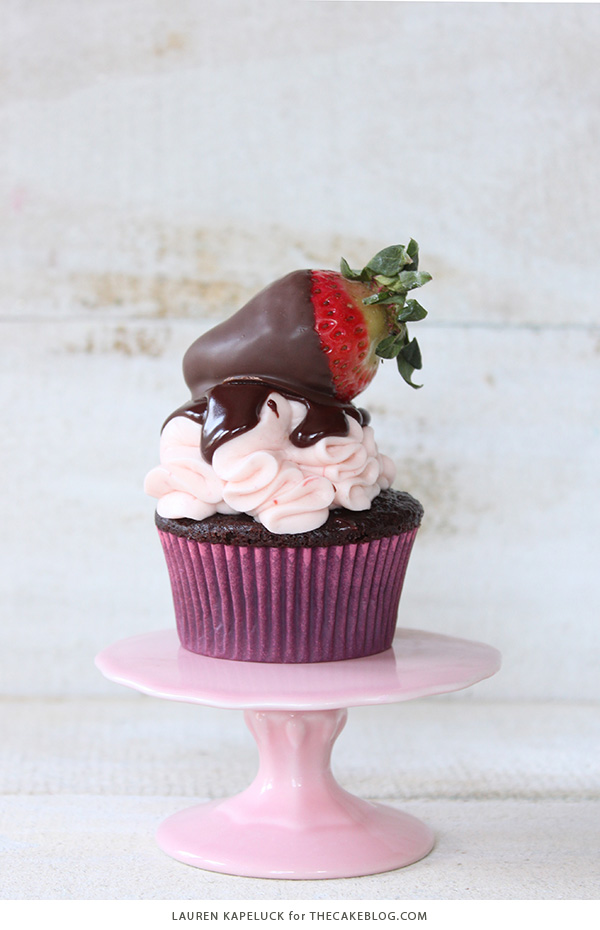 Chocolate Covered Strawberry Cupcakes | by Lauren Kapeluck for TheCakeBlog.com