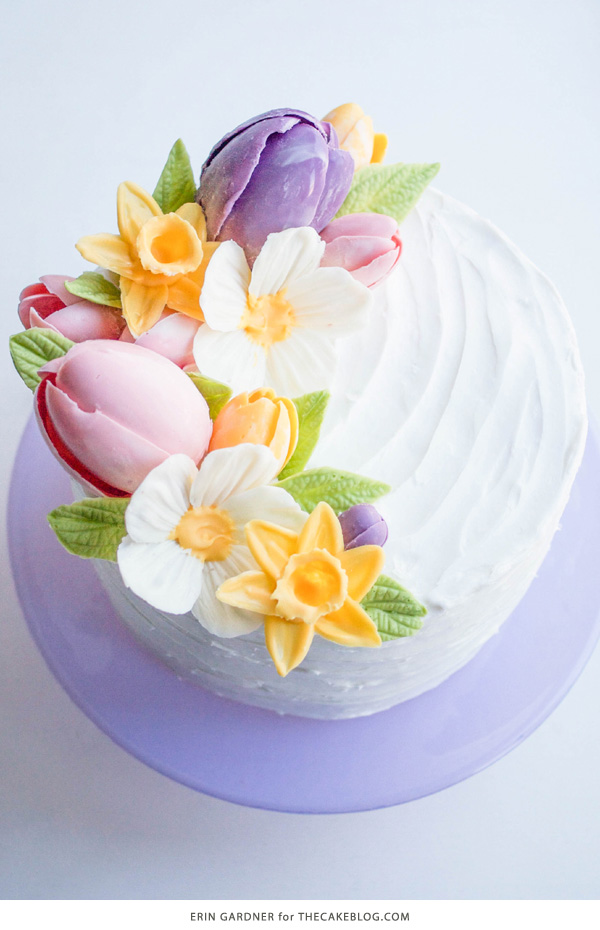 Chocolate Daffodils - how to make a chocolate flower cake, featuring chocolate daffodils | By Erin Gardner for TheCakeBlog.com