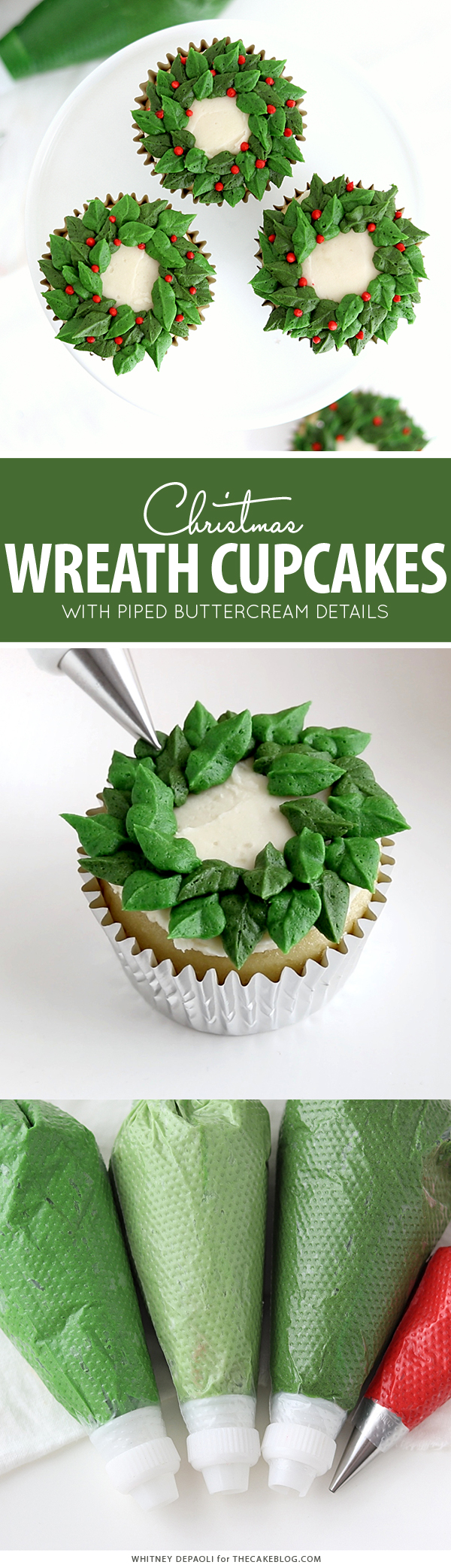 Christmas Wreath Cupcakes | by Whitney DePaoli for TheCakeBlog.com