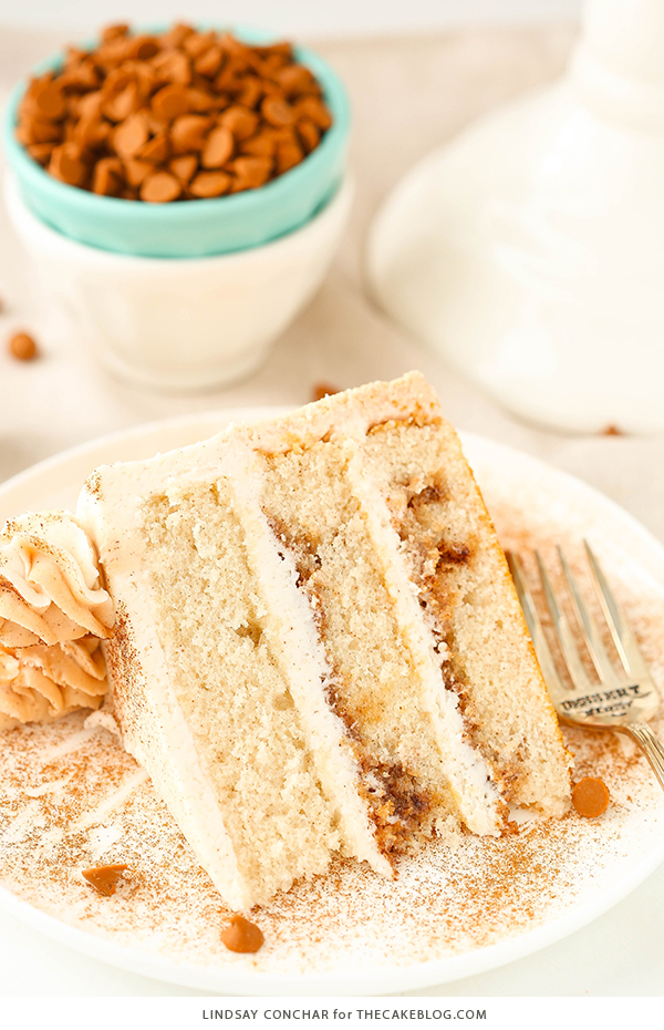 Cinnamon Roll Layer Cake | by Lindsay Conchar for TheCakeBlog.com