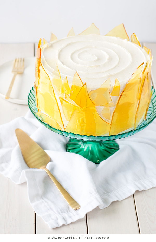 Creme Brûlée Cake - layer cake recipe with vanilla bean cake, vanilla custard and caramel sugar shards | by Olivia Bogacki for TheCakeBlog.com