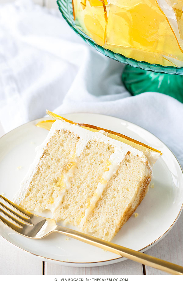 Creme Brûlée Cake - layer cake recipe with vanilla bean cake, vanilla custard and caramel sugar shards | by Olivia Bogacki for TheCakeBlog.com