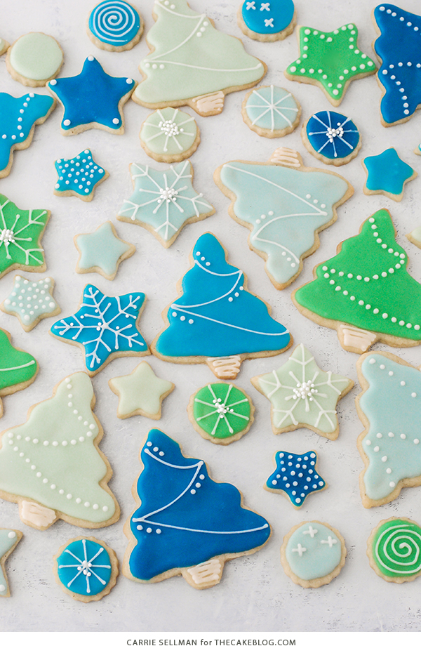 Decorated Sugar Cookies - vanilla bean sugar cookies with a simple glaze icing for easy yet beautiful Christmas cookies | by Carrie Sellman for TheCakeBlog.com