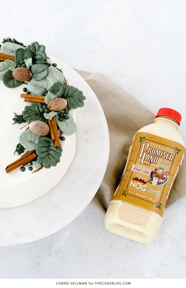 Eggnog Cake - a rich butter cake with hints of cinnamon and nutmeg, paired with a creamy eggnog buttercream | by Carrie Sellman for TheCakeBlog.com