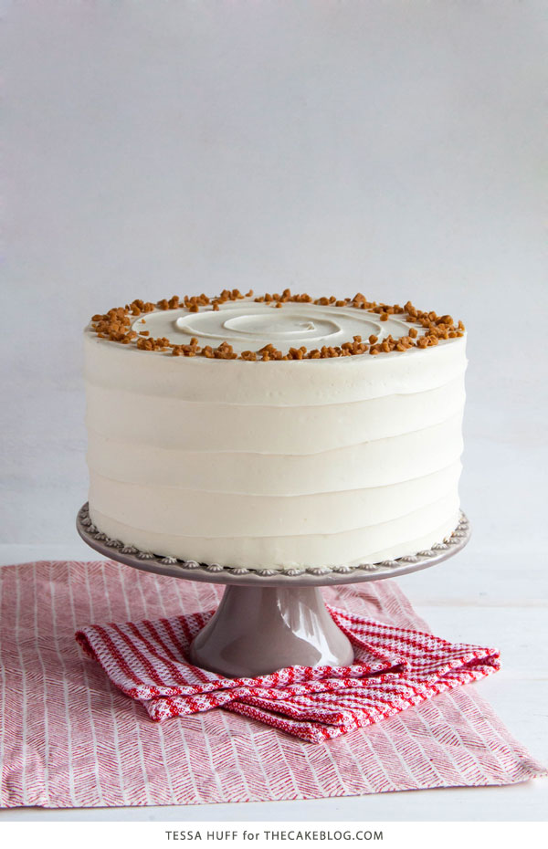 Eggnog Cake! A browned butter spice cake with eggnog buttercream, perfect for holiday entertaining & Christmas dessert | by Tessa Huff for TheCakeBlog.com