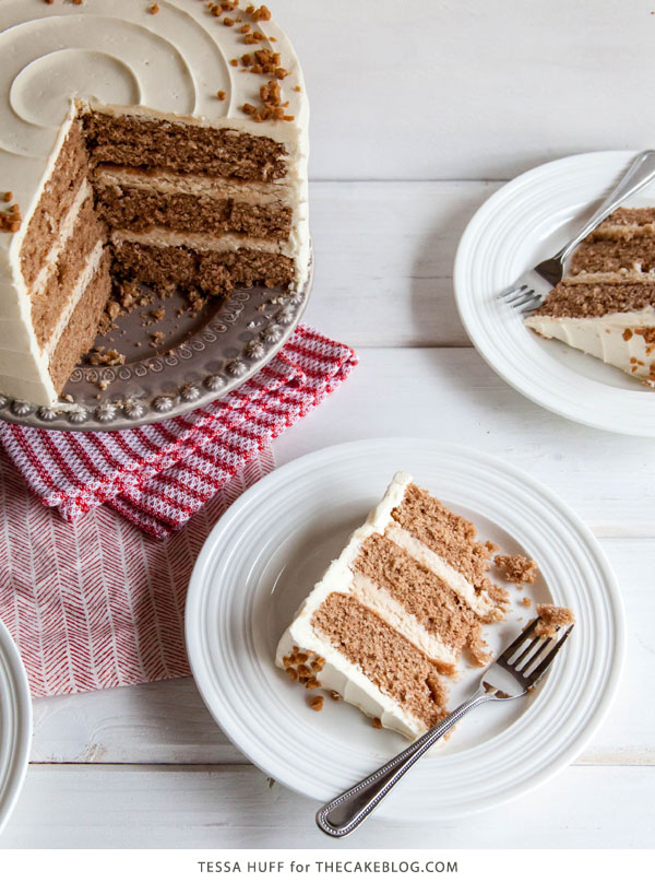 Eggnog Cake! A browned butter spice cake with eggnog buttercream, perfect for holiday entertaining & Christmas dessert | by Tessa Huff for TheCakeBlog.com