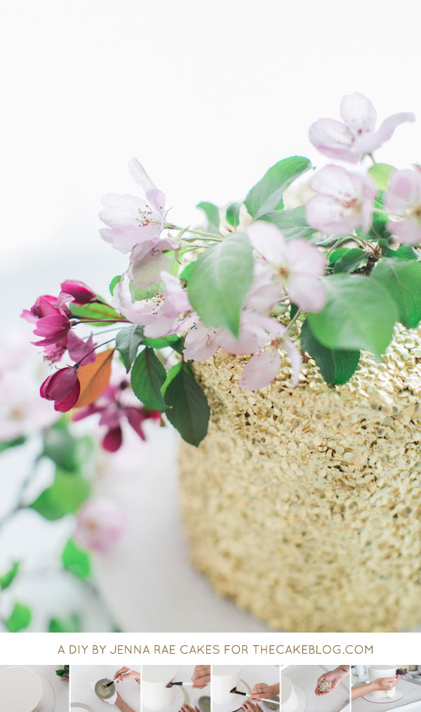 How to make a Gold Sequin Cake | Metallic Sequin Cake Tutorial | by Jenna Rae Cakes for TheCakeBlog.com