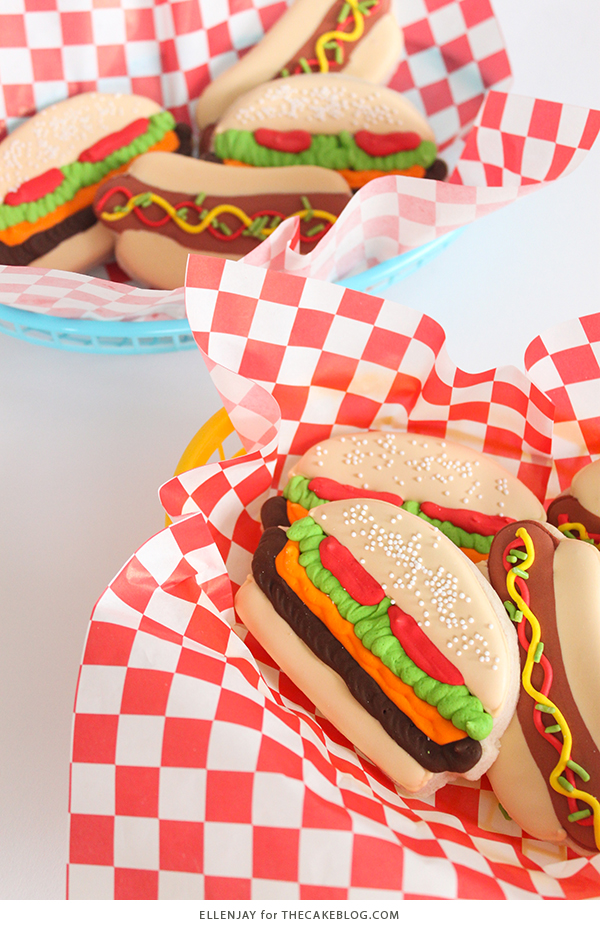 Hamburger & Hot Dog Sugar Cookies | by ellenJAY for TheCakeBlog.com