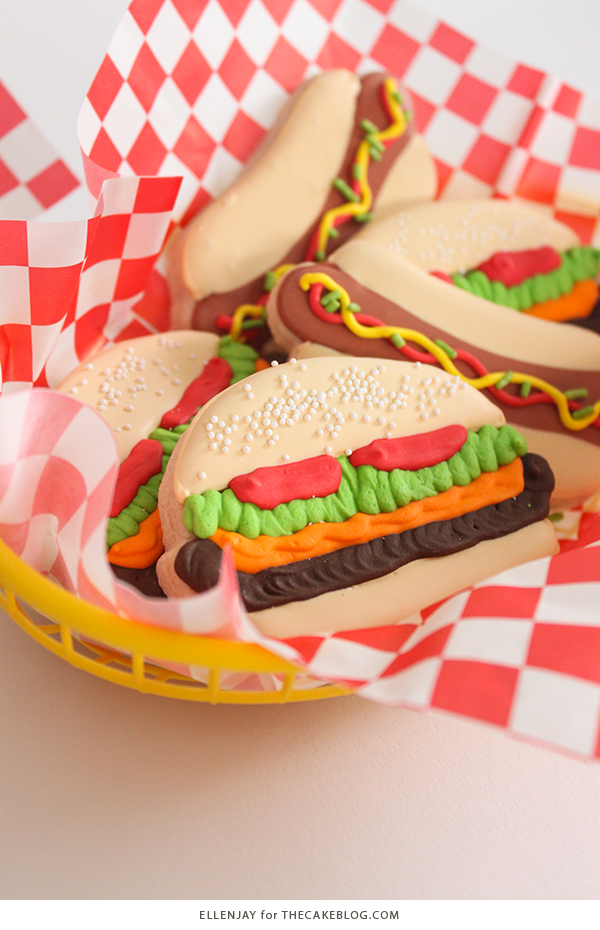 Hamburger & Hot Dog Sugar Cookies | by ellenJAY for TheCakeBlog.com