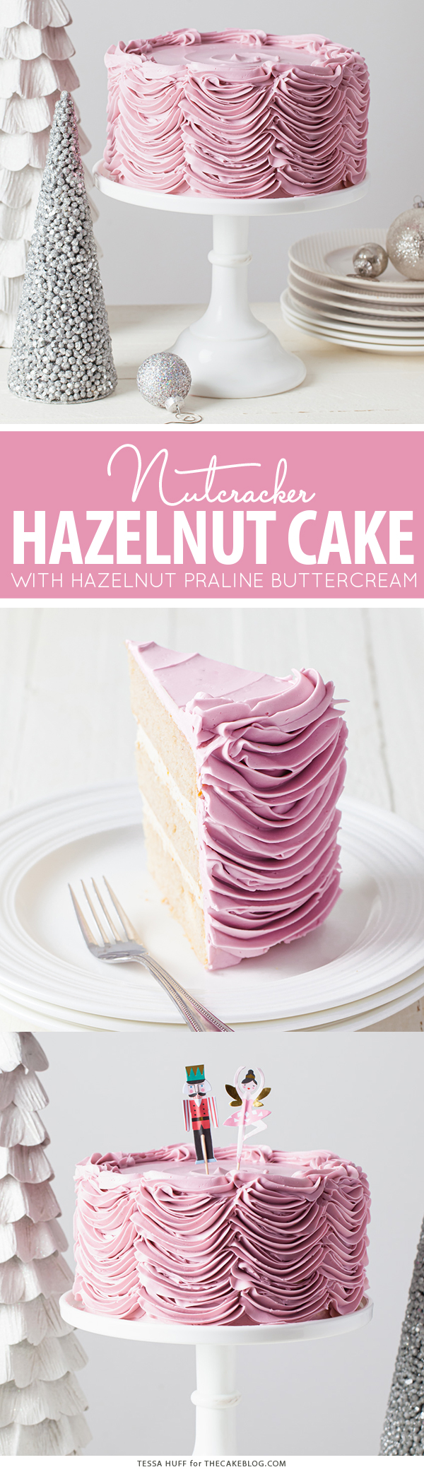 Hazelnut Nutcracker Cake - a brown sugar nutmeg cake with hazelnut praline buttercream | by Tessa Huff for TheCakeBlog.com