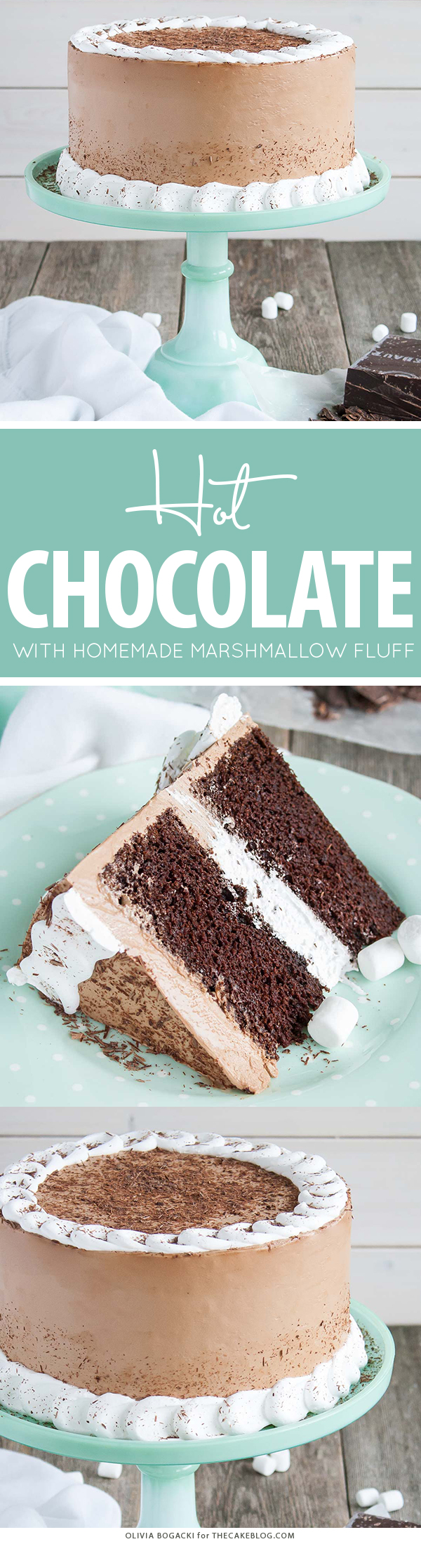 Hot Chocolate Cake with Homemade Marshmallow Fluff | by Olivia Bogacki for TheCakeBlog.com