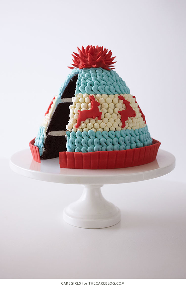 Winter Hat Cake - learn how to make this cozy cake that looks just like a knitted hat | by Cakegirls for TheCakeBlog.com