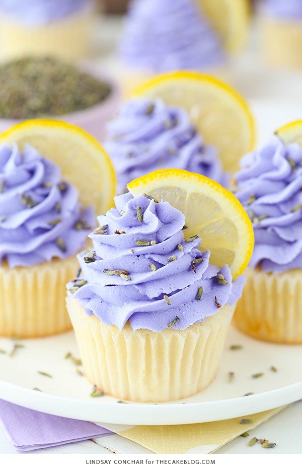 Lemon Lavender Cupcakes - easy lemon cupcakes with a light lavender frosting | by Lindsay Conchar for TheCakeBlog.com