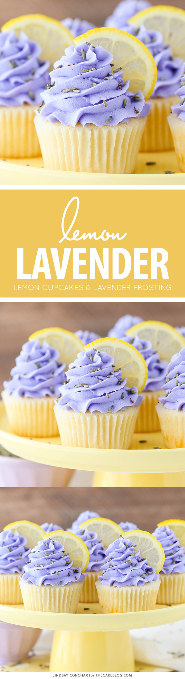 Lemon Lavender Cupcakes - easy lemon cupcakes with a light lavender frosting | by Lindsay Conchar for TheCakeBlog.com