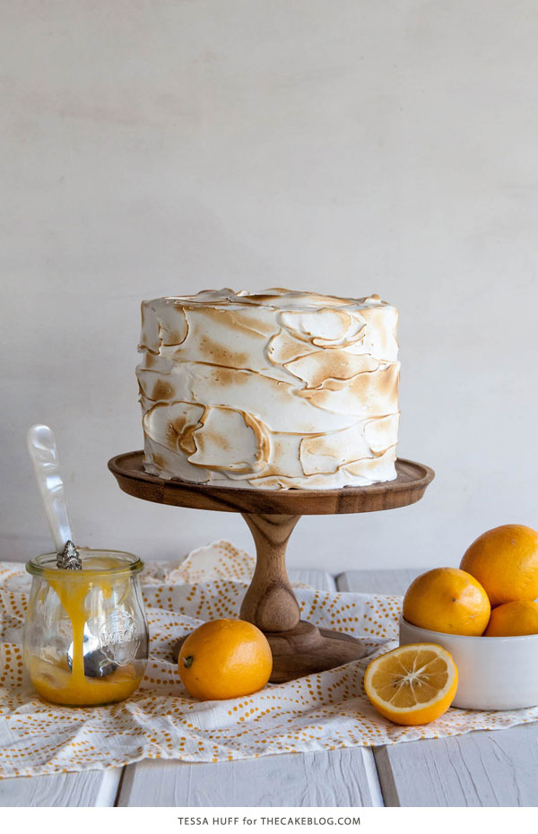 Lemon Meringue Cake | with lemon curd and toasted meringue frosting | by Tessa Huff for TheCakeBlog.com