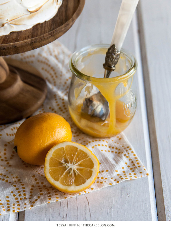 Lemon Meringue Cake | with lemon curd and toasted meringue frosting | by Tessa Huff for TheCakeBlog.com