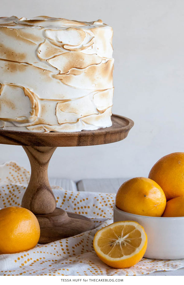 Lemon Meringue Cake | with lemon curd and toasted meringue frosting | by Tessa Huff for TheCakeBlog.com