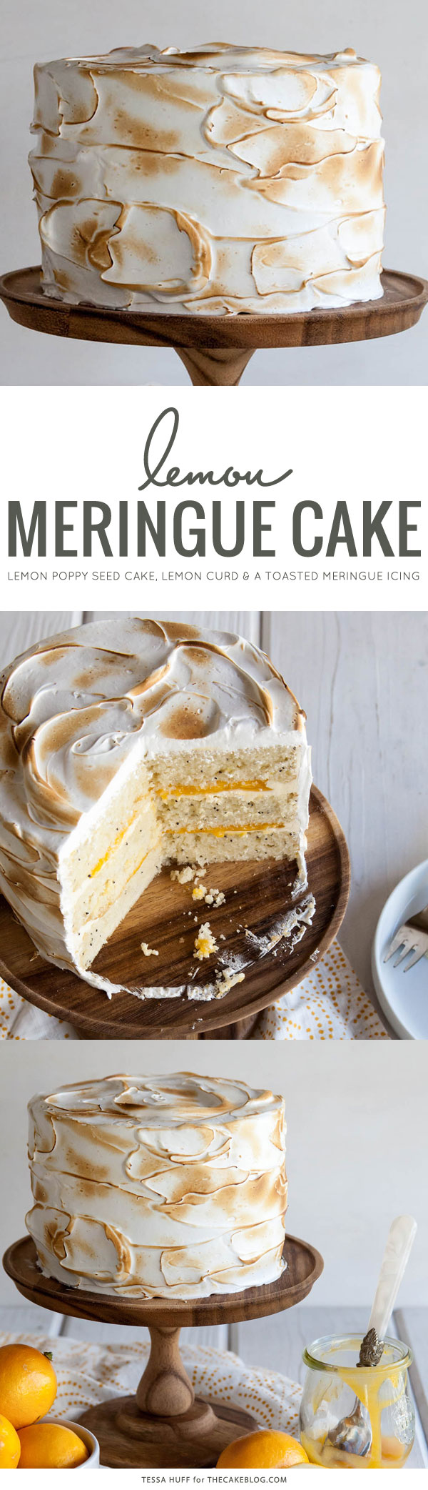 Lemon Meringue Cake | with lemon curd and toasted meringue frosting | by Tessa Huff for TheCakeBlog.com