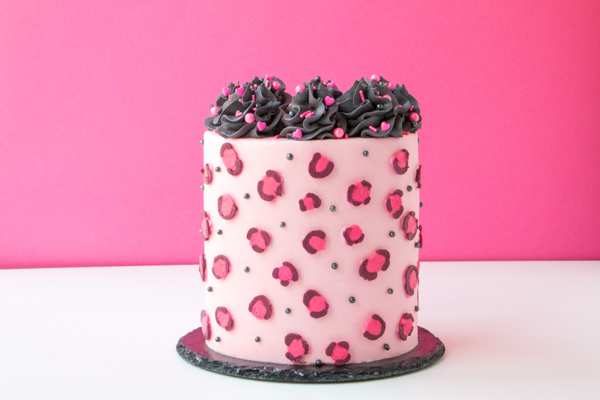 Leopard Print Buttercream Cake - how to make a pink leopard print cake using buttercream frosting | by Erin Gardner for TheCakeBlog.com