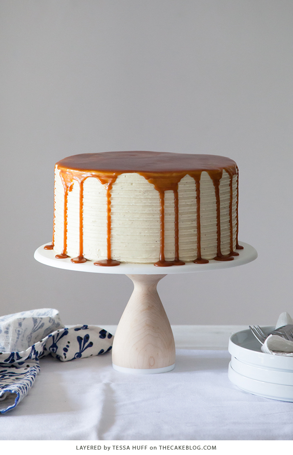 London Fog Cake - chocolate cake with Earl Grey buttercream and salted caramel, a recipe from the new cake book Layered by Tessa Huff | on TheCakeBlog.com