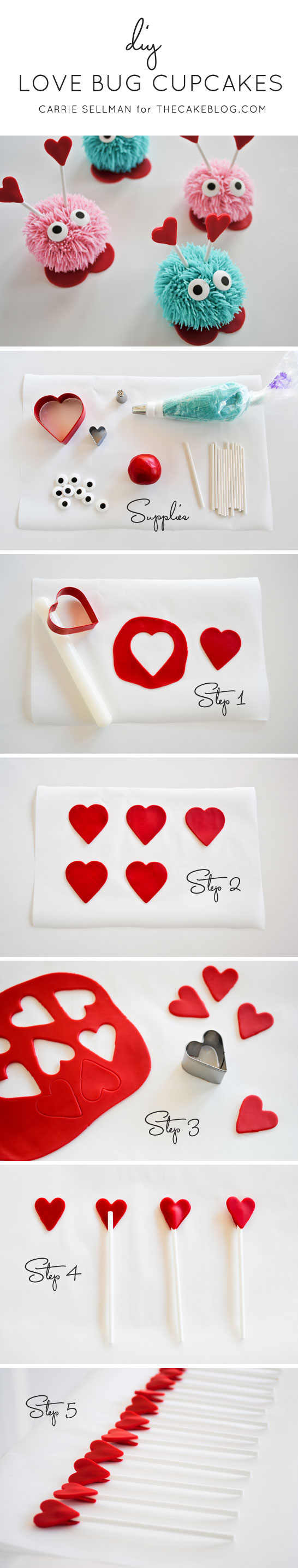 DIY Love Bug Cupcakes for Valentine's Day | Step by Step Tutorial | by Carrie Sellman for TheCakeBlog.com