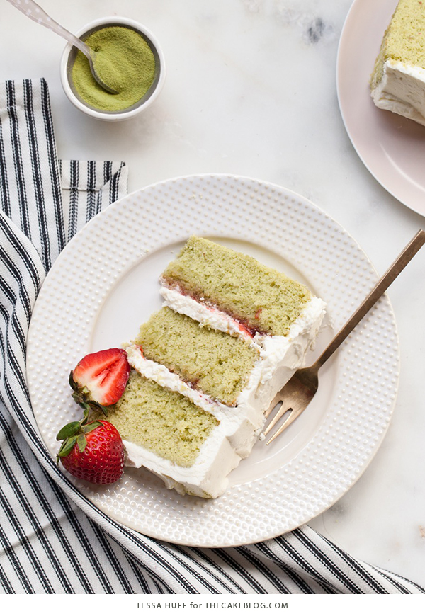 Matcha Strawberry Cake | by Tessa Huff for TheCakeBlog.com