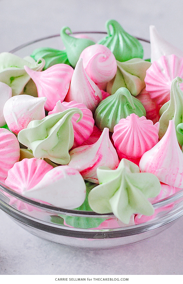 Meringue Kisses - melt in your mouth mini meringue cookies that are light as air, naturally low calorie, dairy free, gluten free and soy free | by Carrie Sellman for TheCakeBlog.com