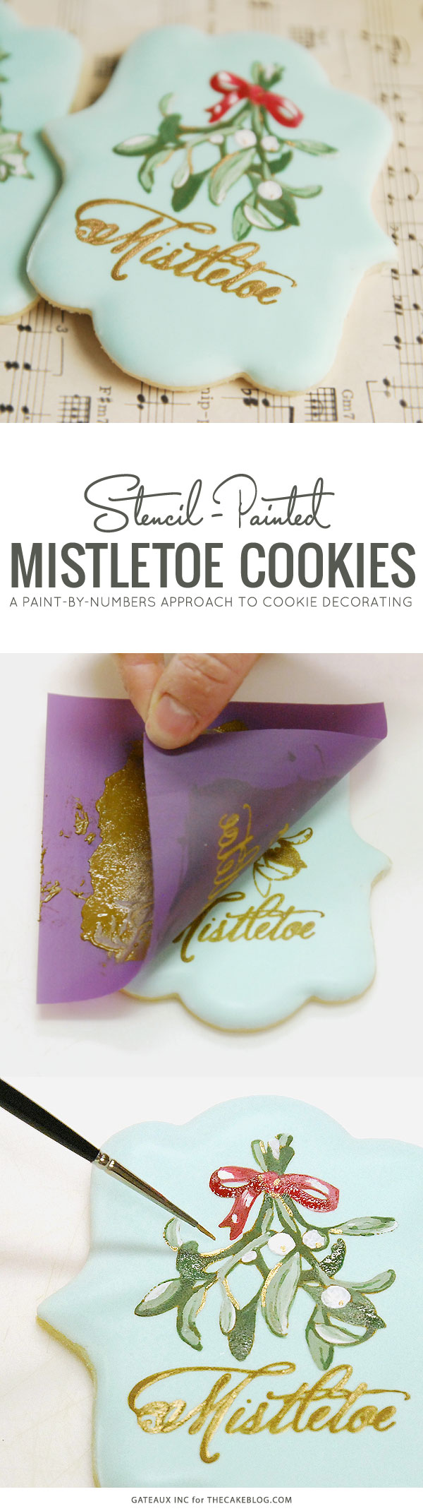How to stencil-paint a cookie | Mistletoe Cookie Tutorial | by Robin Martin for TheCakeBlog.com
