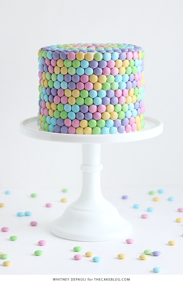 Pastel Rainbow M&M Cake | by Whitney DePaoli for TheCakeBlog.com